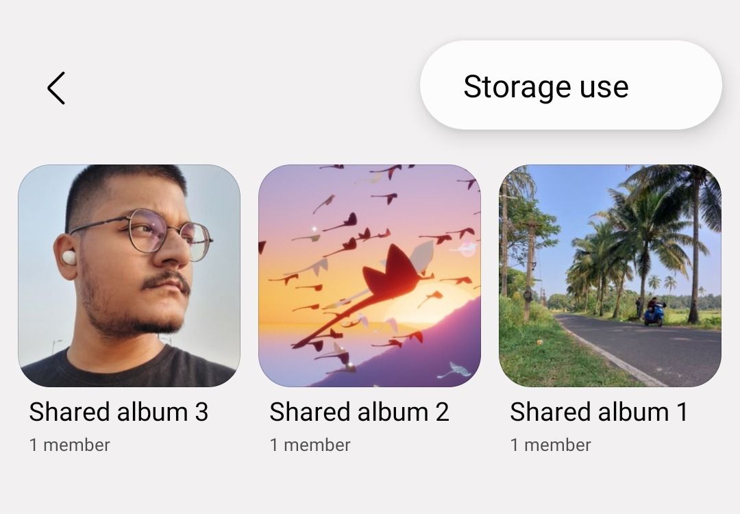 Checking storage use of a shared album in Samsung Gallery