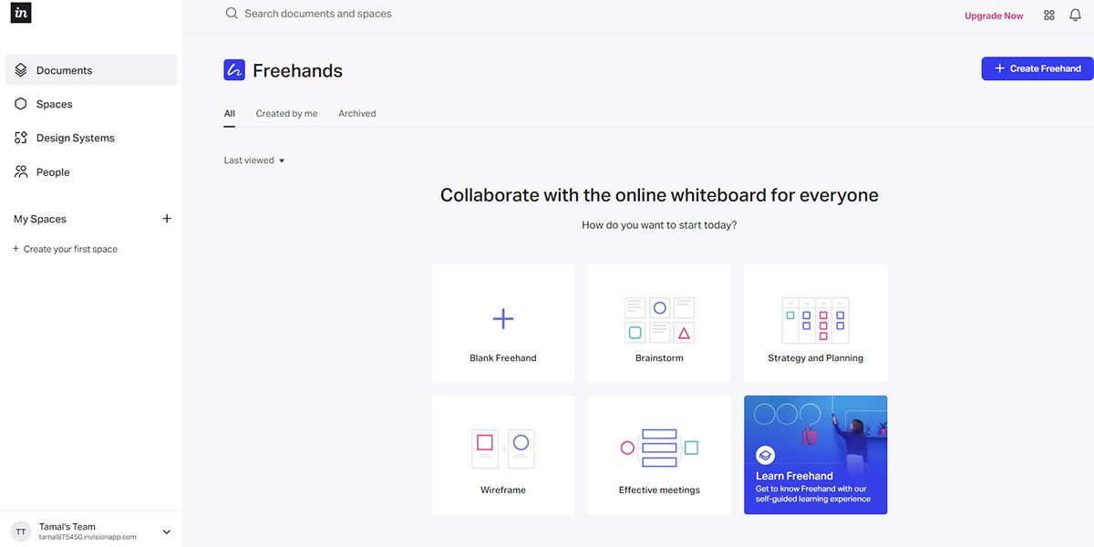 Панель управления Freehand после регистрации