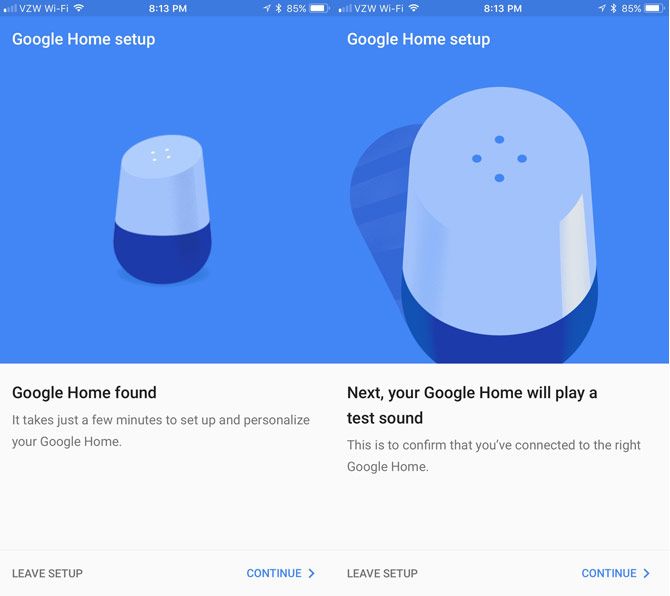Интерфейс приложения Google Home при настройке