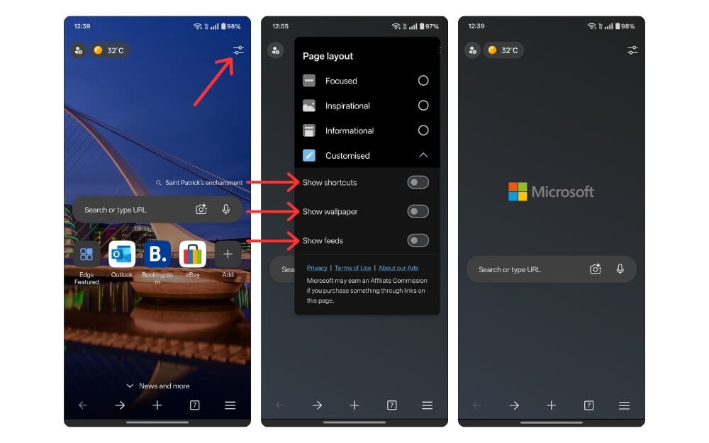 Очистка главной страницы Microsoft Edge