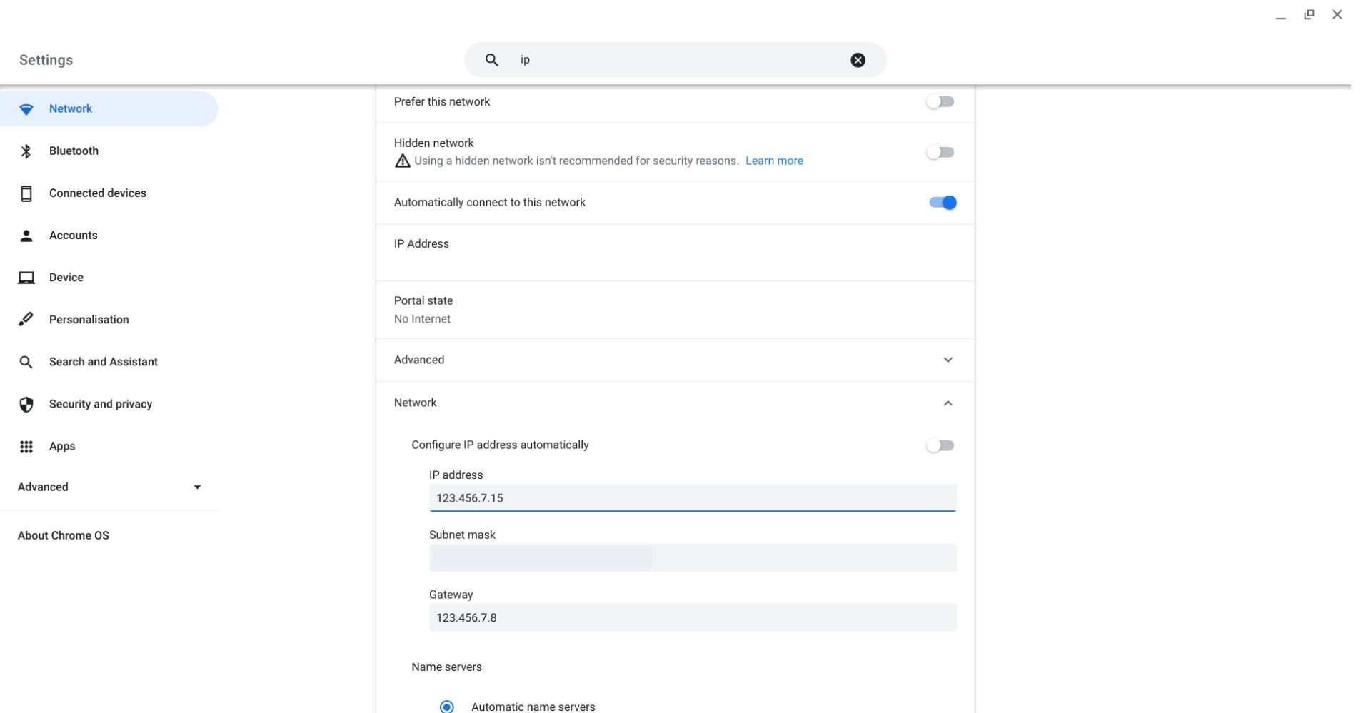 chromebook ip manual change screenshot