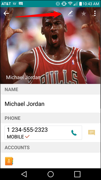 Скрин меню редактирования контакта на LG