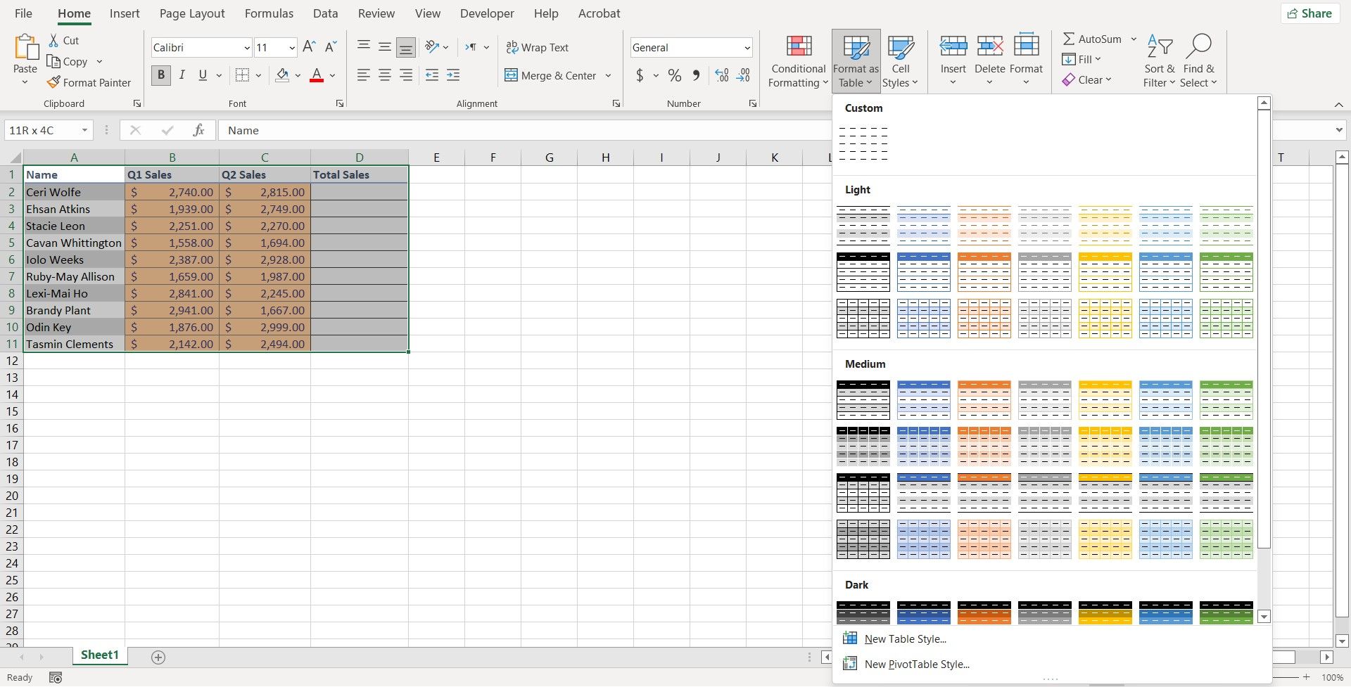 Форматирование таблицы в Excel