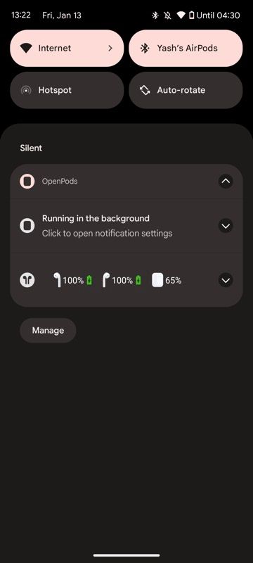 AirPods battery levels (with charging case) in OpenPods