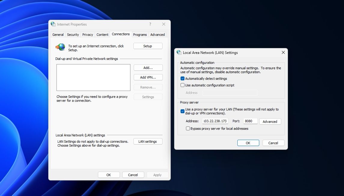 Отключение прокси в настройках 