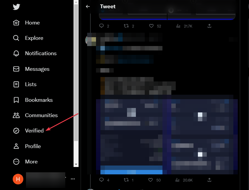 Экран меню профиля для оформления подписки в Twitter