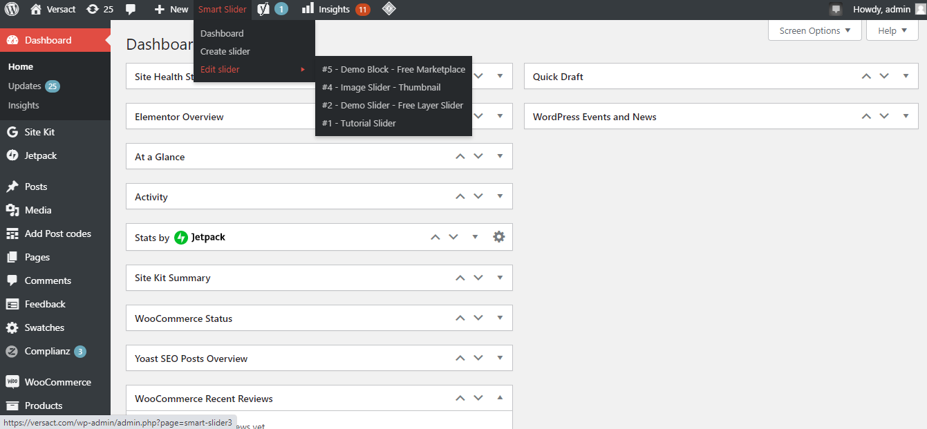 Пункт меню редактирования слайдера