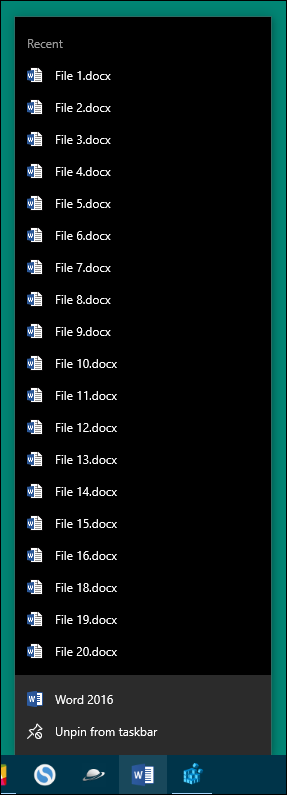 Скриншот увеличенной Jump List после изменения реестра