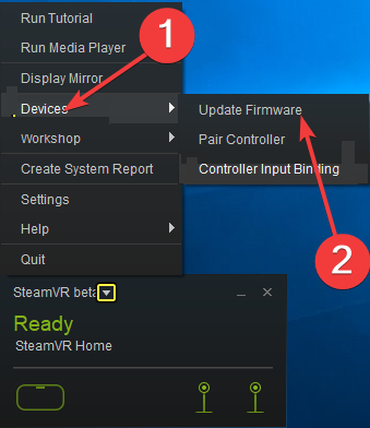 Обновление прошивки устройств в SteamVR