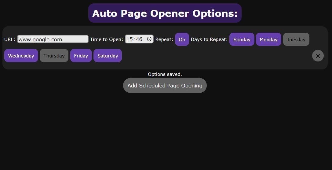 Опция Add Scheduled Page Opening