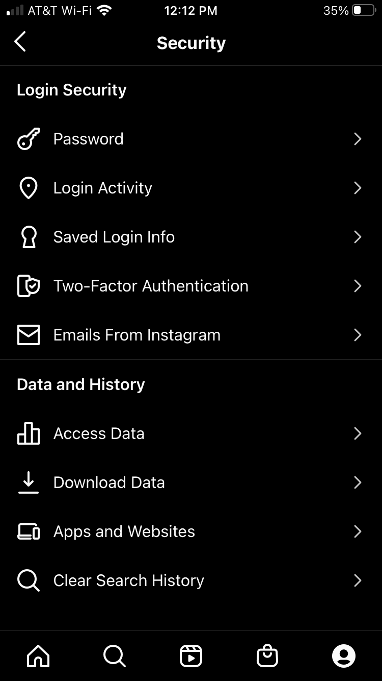Смена пароля Instagram в настройках