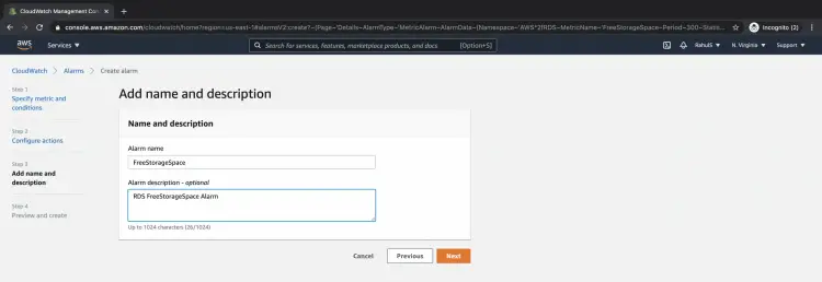 Задание имени и описания оповещения