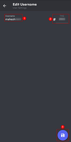 Страница редактирования имени пользователя в мобильном приложении Discord.