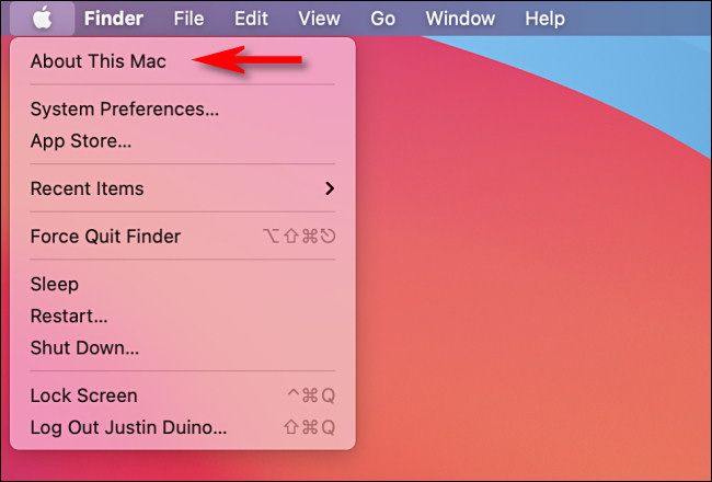Нажмите логотип Apple в верхнем левом углу и выберите «Об этом Mac».