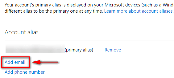 Форма добавления нового адреса электронной почты в аккаунт Microsoft