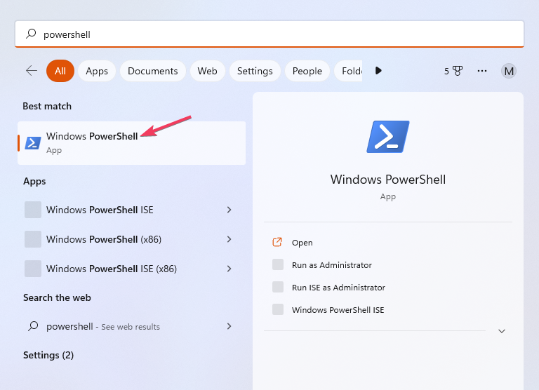 Результат поиска Windows PowerShell для переустановки Snipping Tool в Windows 11