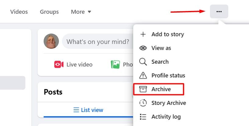 Archive option on Facebook.