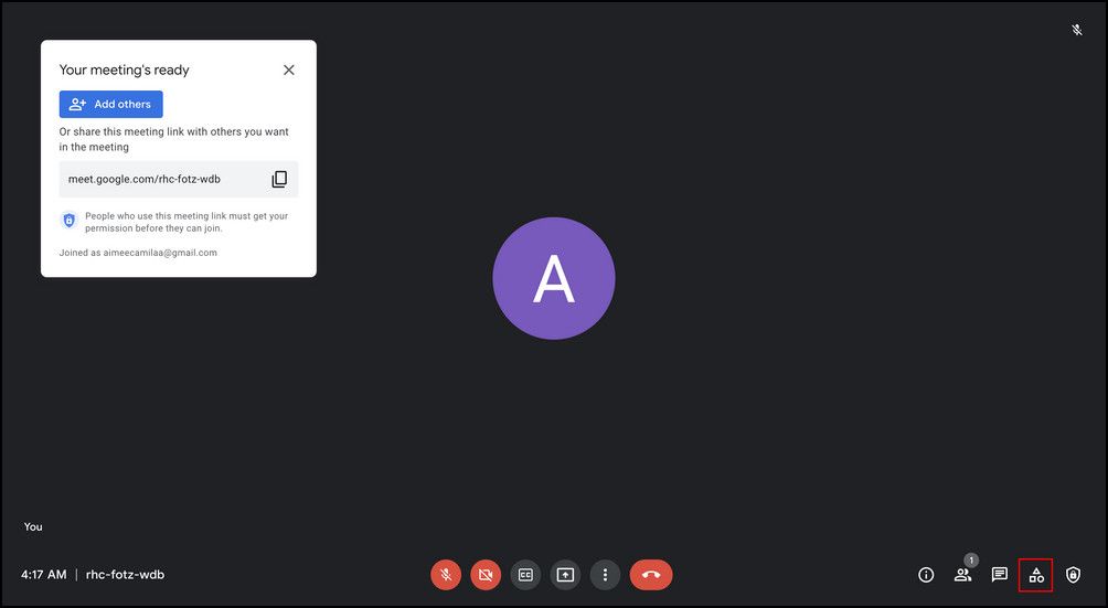Activities icon in Google Meet