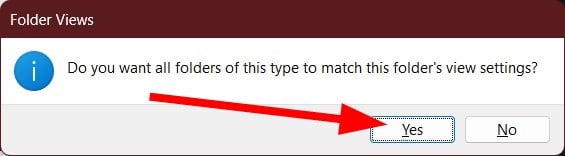 Подтверждение применения вида ко всем папкам