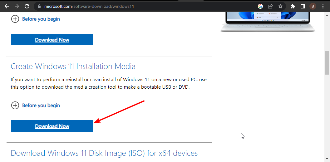Кнопка Download Now на странице загрузки Windows