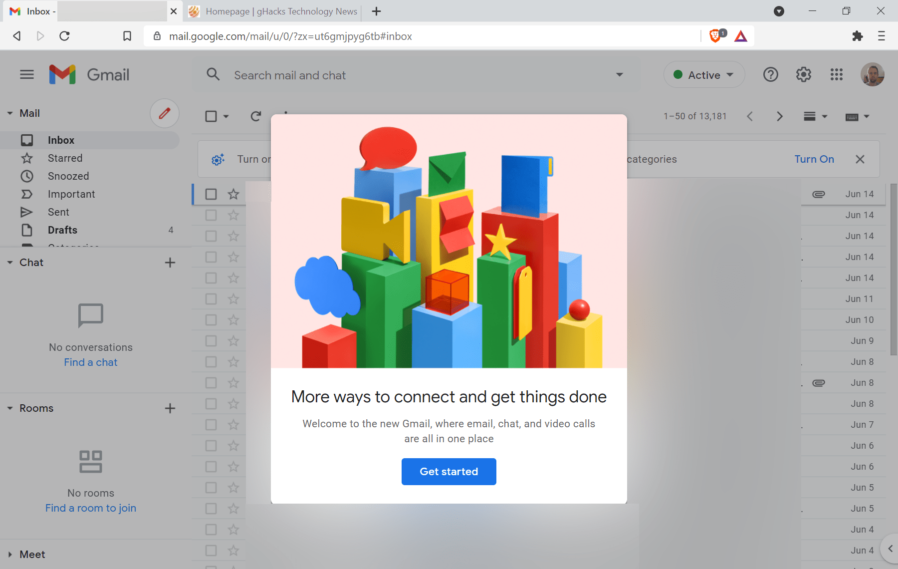 Включение Google Chat в настройках Gmail