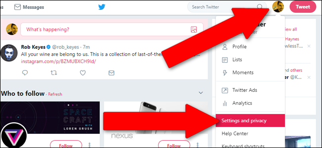 Окно настроек Twitter в десктопном браузере
