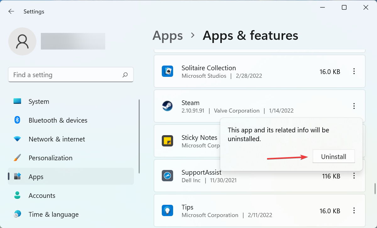Подтверждение удаления Steam