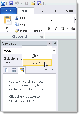 Закрытие панели навигации