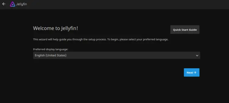 Интерфейс установки Jellyfin