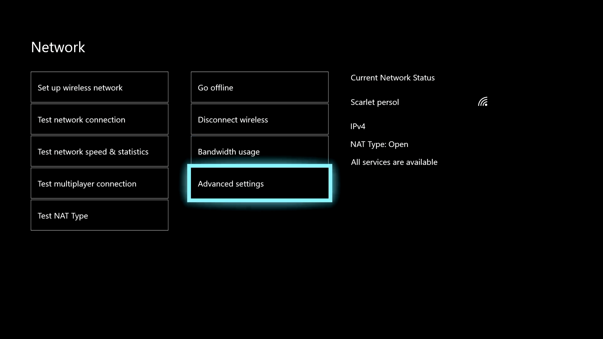 Advanced settings в Xbox One