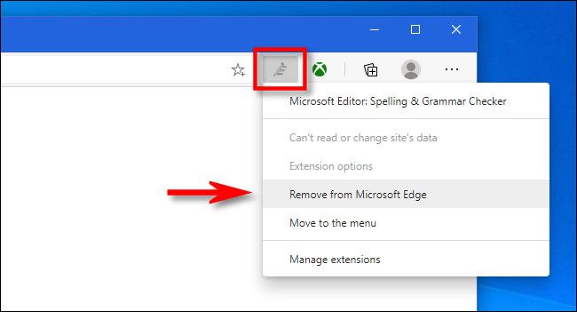 Контекстное меню иконки расширения на панели — выберите «Удалить из Microsoft Edge».