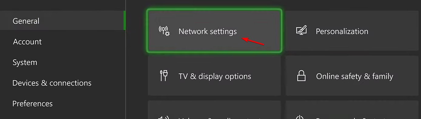 Раздел Сетевые настройки в меню Xbox