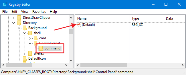 Редактирование значения (Default) ключа command и ввод команды rundll32.exe shell32.dll,Control_RunDLL