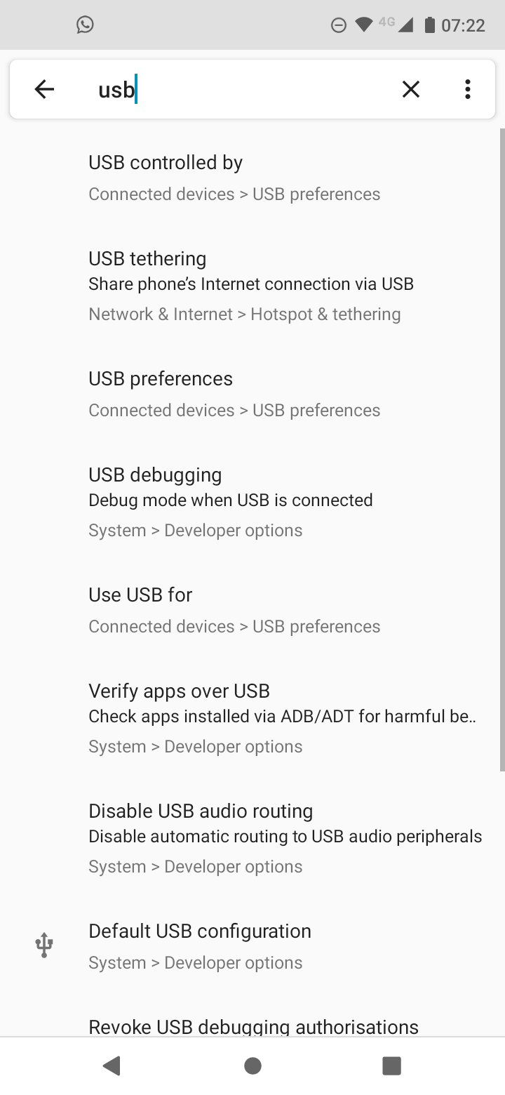 меню выбора режима USB в Android
