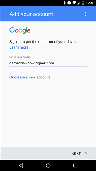 Экран ввода логина и пароля Google