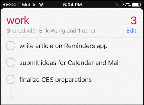 Экран настройки списка на iPhone: изменение цвета и совместного доступа