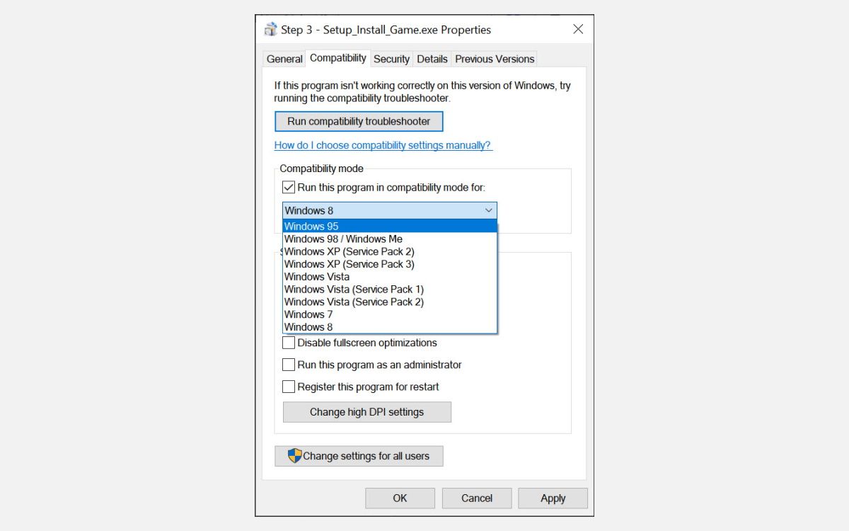 run the program in compatibility mode