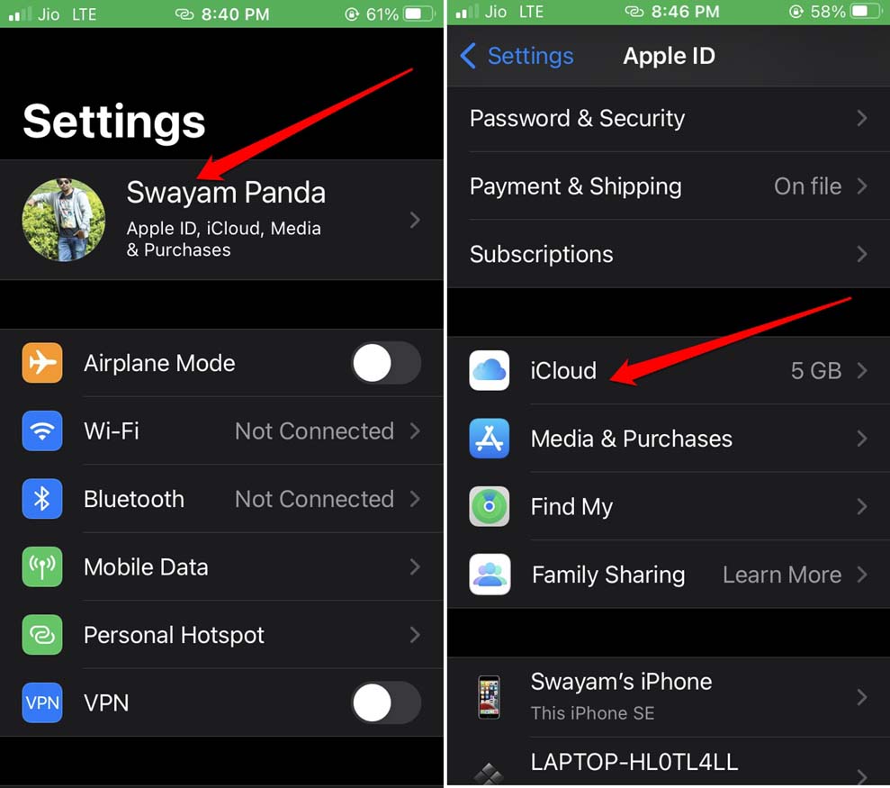Настройки iCloud