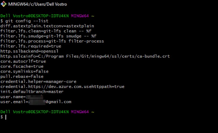 Вывод gitconfig