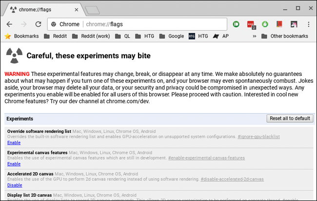 Иллюстрация: предупреждение о рисках при использовании экспериментальных функций