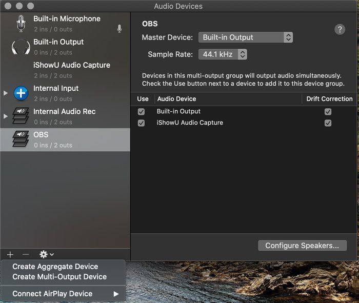 как транслировать на youtube с mac через obs - audio midi setup 1