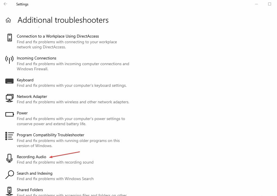 Запустить средство устранения неполадок записи аудио