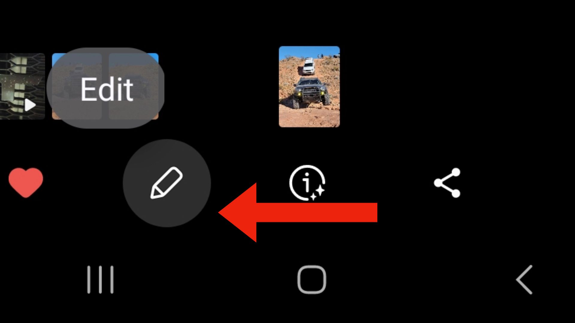 Samsung Galaxy photo gallery edit button.
