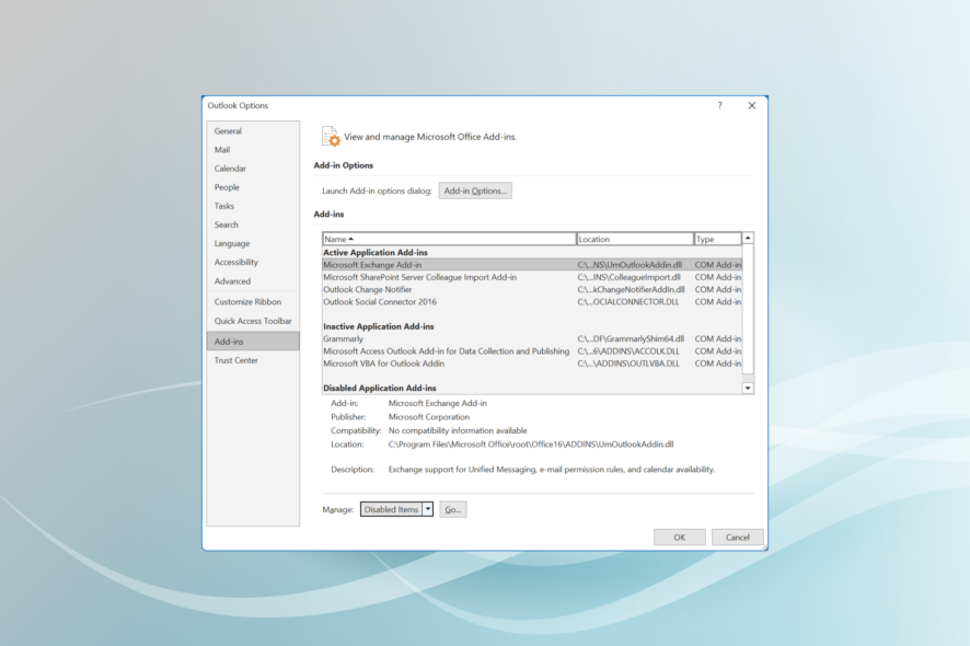 Включить надстройку Teams в Outlook