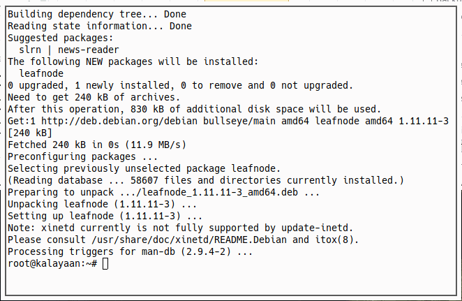 Скриншот установки Leafnode