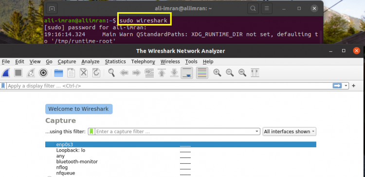 Wireshark запущен после PPA