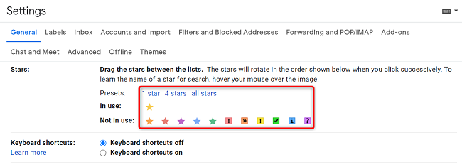 Настройка типов звёздочек в Gmail