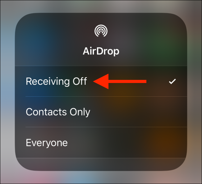 Выберите Приём отключён в меню AirDrop
