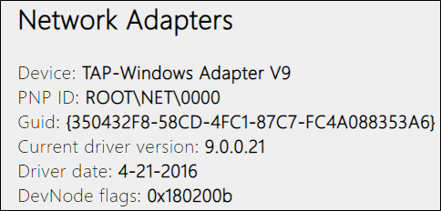 Список сетевых адаптеров с указанием драйверов и идентификаторов