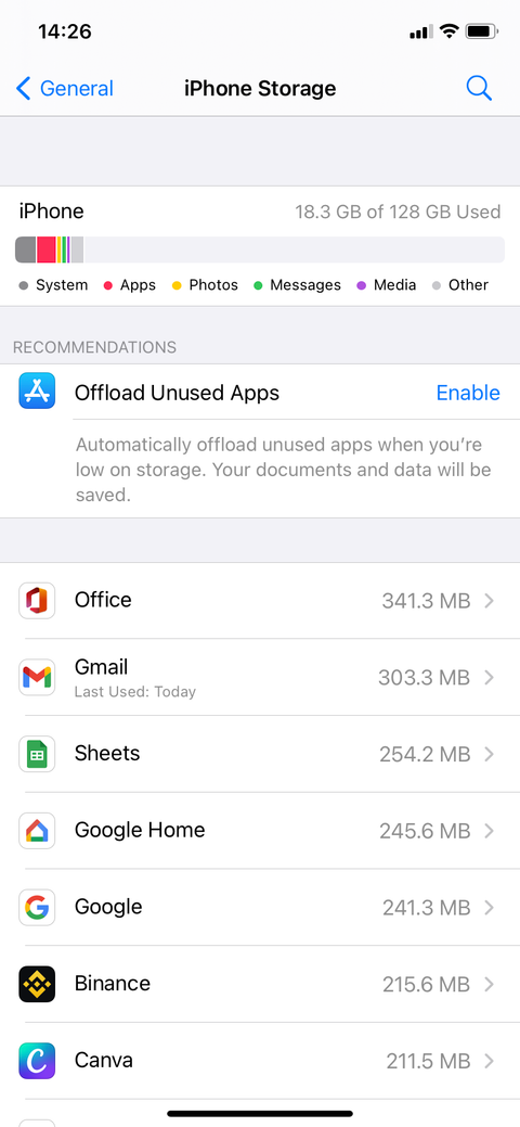 статус хранилища iOS